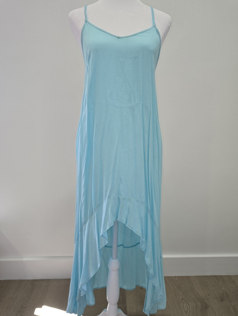 Sky Blue Spaghetti Strap High-Low Maxi Dress